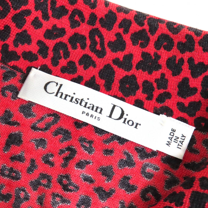 美品△Christian Dior クリスチャンディオール 144S71AM120 カシミヤ シルク レオパード柄 Bee刺繍 ニット レッド ブラック 38 正規品