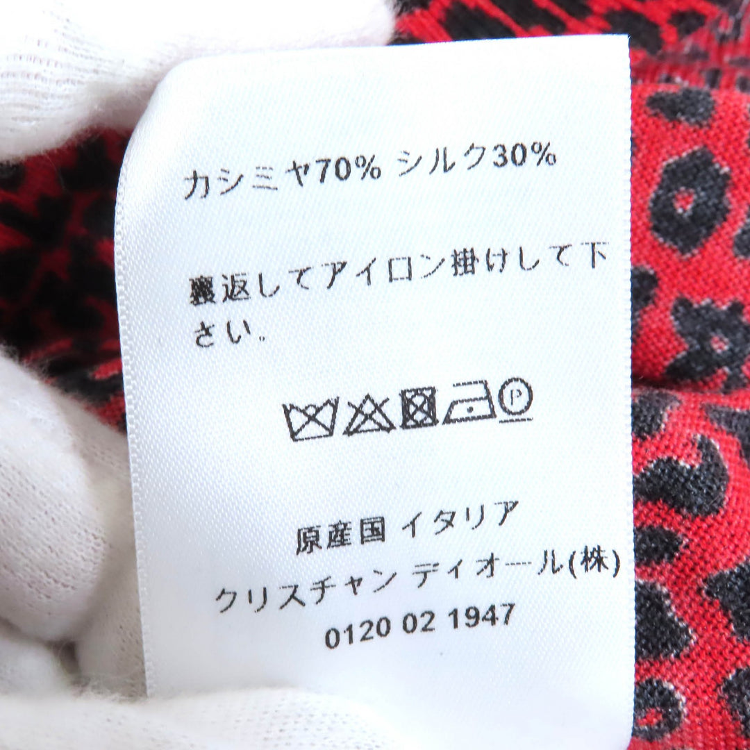 美品△Christian Dior クリスチャンディオール 144S71AM120 カシミヤ シルク レオパード柄 Bee刺繍 ニット レッド ブラック 38 正規品