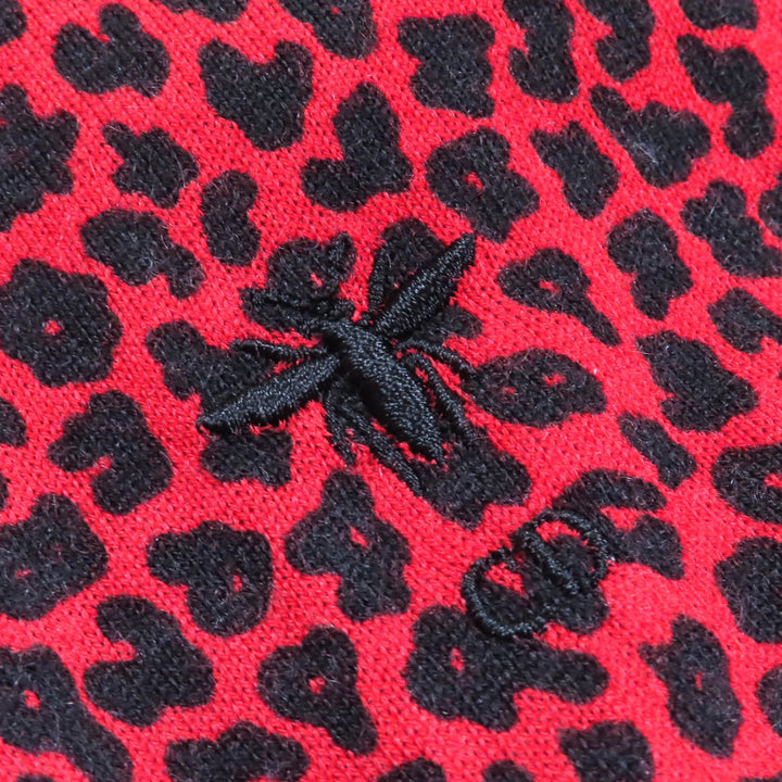美品△Christian Dior クリスチャンディオール 144S71AM120 カシミヤ シルク レオパード柄 Bee刺繍 ニット レッド ブラック 38 正規品
