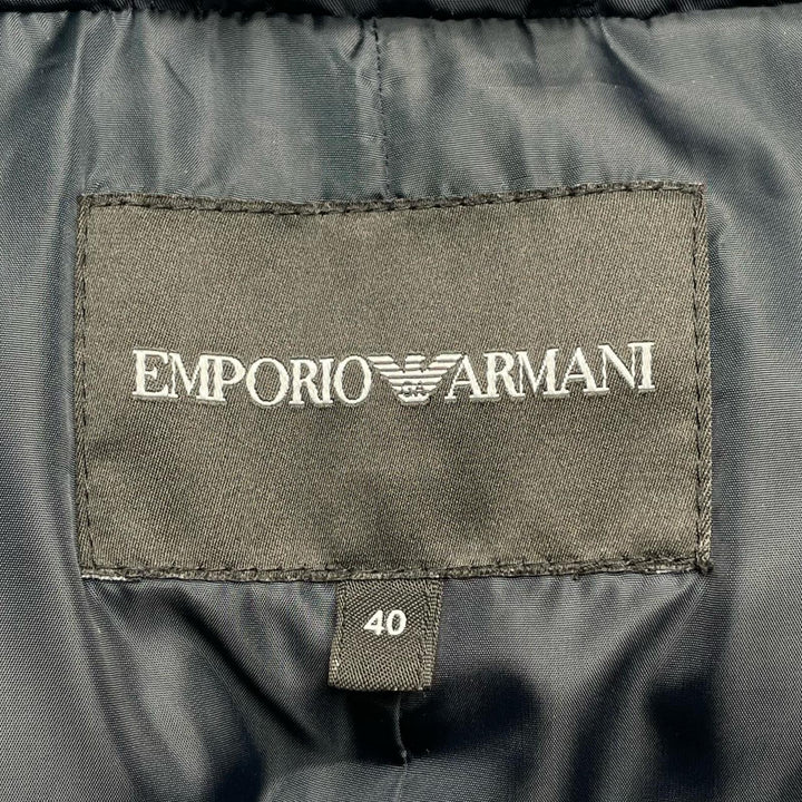 美品▲EMPORIO ARMANI エンポリオ アルマーニ ロゴボタン フード付き 中綿入り コート 撥水加工 ネイビー 40 正規品 レディース