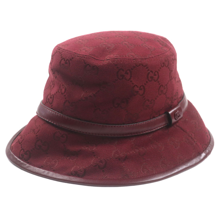 未使用品▼GUCCI グッチ 833280 GGモノグラム レザー使い 帽子 バケットハット ボルドー L 58cm 保存袋付き 伊製 正規品 ユニセックス