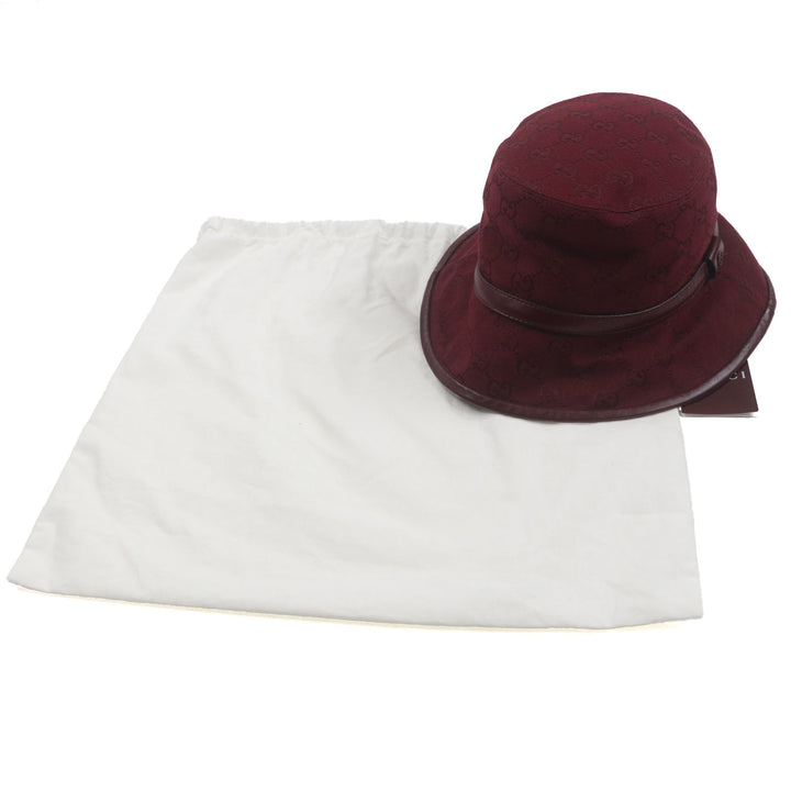 未使用品▼GUCCI グッチ 833280 GGモノグラム レザー使い 帽子 バケットハット ボルドー L 58cm 保存袋付き 伊製 正規品 ユニセックス