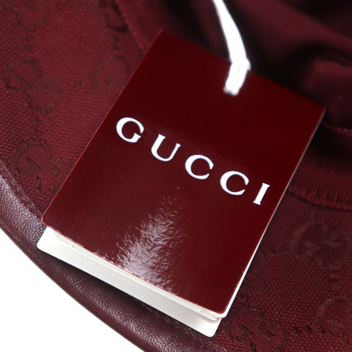 未使用品▼GUCCI グッチ 833280 GGモノグラム レザー使い 帽子 バケットハット ボルドー L 58cm 保存袋付き 伊製 正規品 ユニセックス