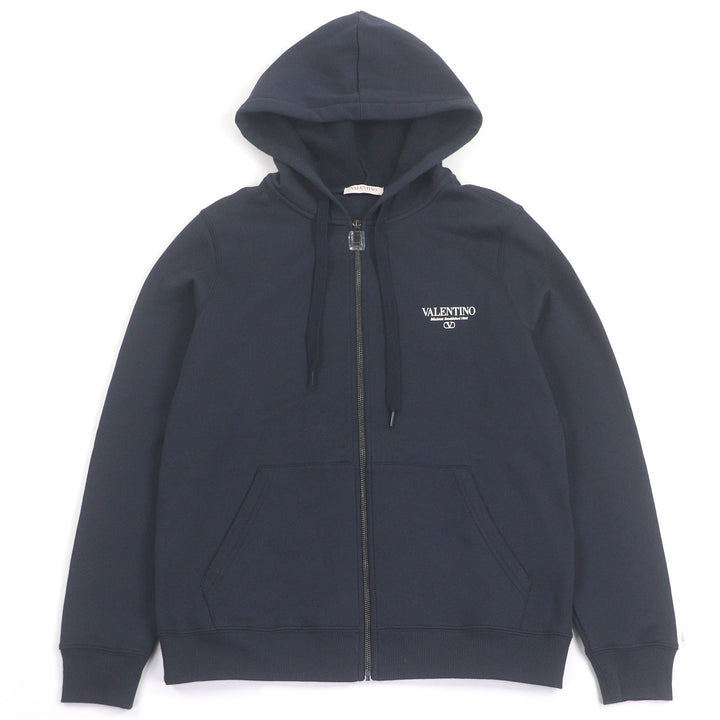 未使用品□VALENTINO ヴァレンティノ 2024年製 5V3MF27QA8D コットン ポリアミド ロゴプリント パーカー ネイビー XS 伊製 正規品 メンズ