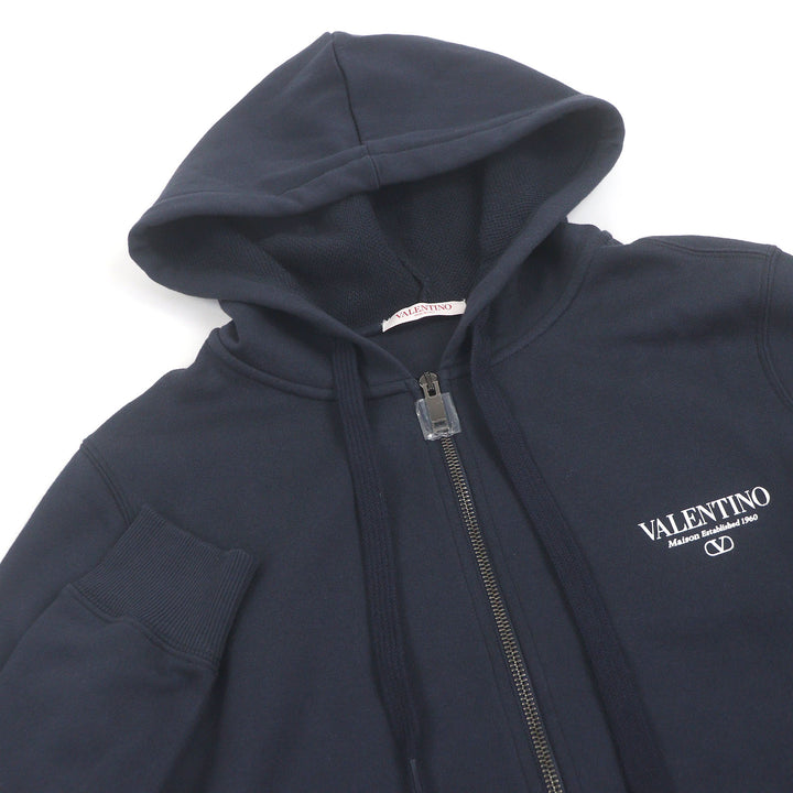 未使用品□VALENTINO ヴァレンティノ 2024年製 5V3MF27QA8D コットン ポリアミド ロゴプリント パーカー ネイビー XS 伊製 正規品 メンズ
