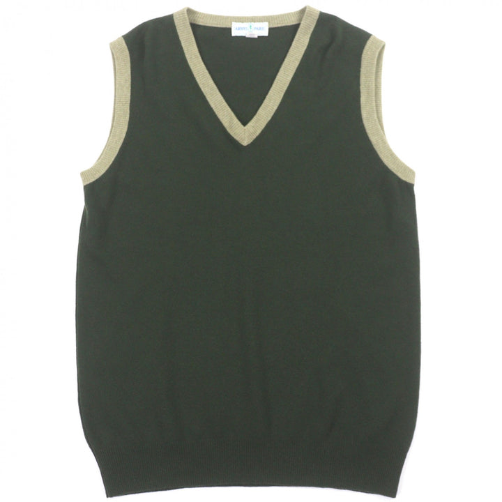 美品▼ARNYS PARIS アルニス カシミヤ100% Vネック バイカラー ニット ジレ ベスト グリーン 50 イタリア製 正規品 メンズ