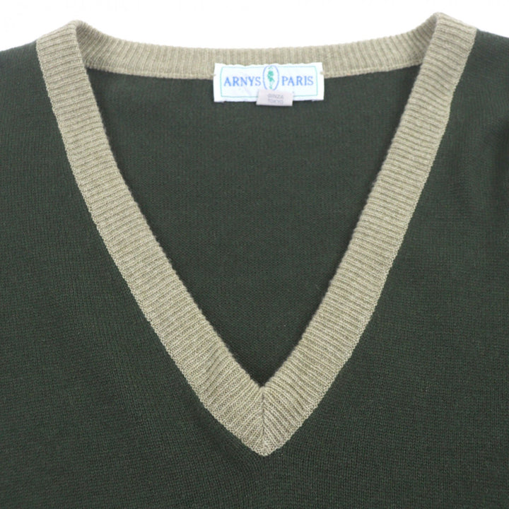 美品▼ARNYS PARIS アルニス カシミヤ100% Vネック バイカラー ニット ジレ ベスト グリーン 50 イタリア製 正規品 メンズ