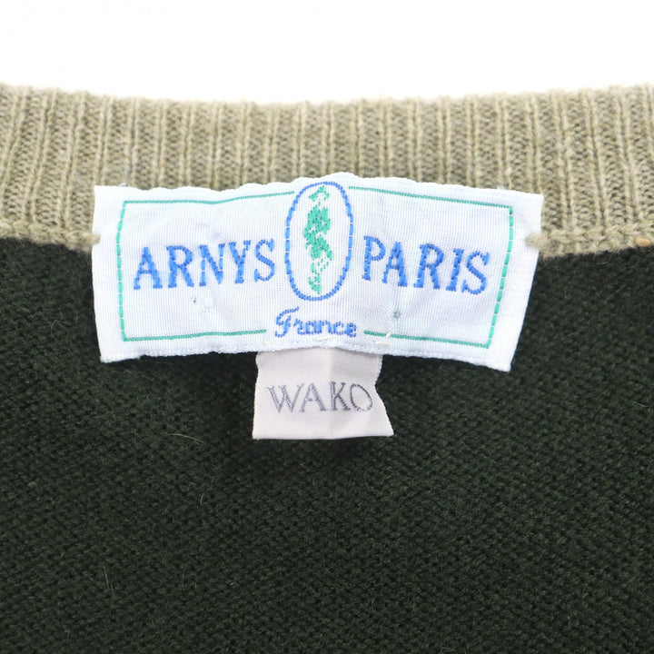 美品▼ARNYS PARIS アルニス カシミヤ100% Vネック バイカラー ニット ジレ ベスト グリーン 50 イタリア製 正規品 メンズ