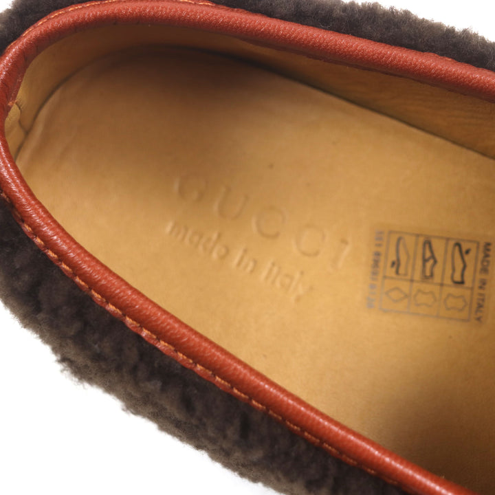 未使用品▼GUCCI グッチ 716017 ボア レザー ホースビット モカシン Uチップ スリッポン ローファー ブラウン 6 保存袋付 伊製 メンズ