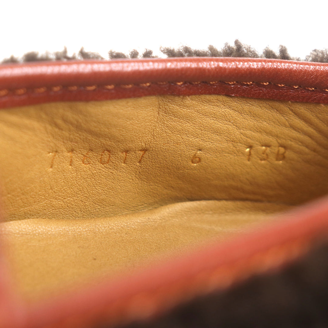 未使用品▼GUCCI グッチ 716017 ボア レザー ホースビット モカシン Uチップ スリッポン ローファー ブラウン 6 保存袋付 伊製 メンズ