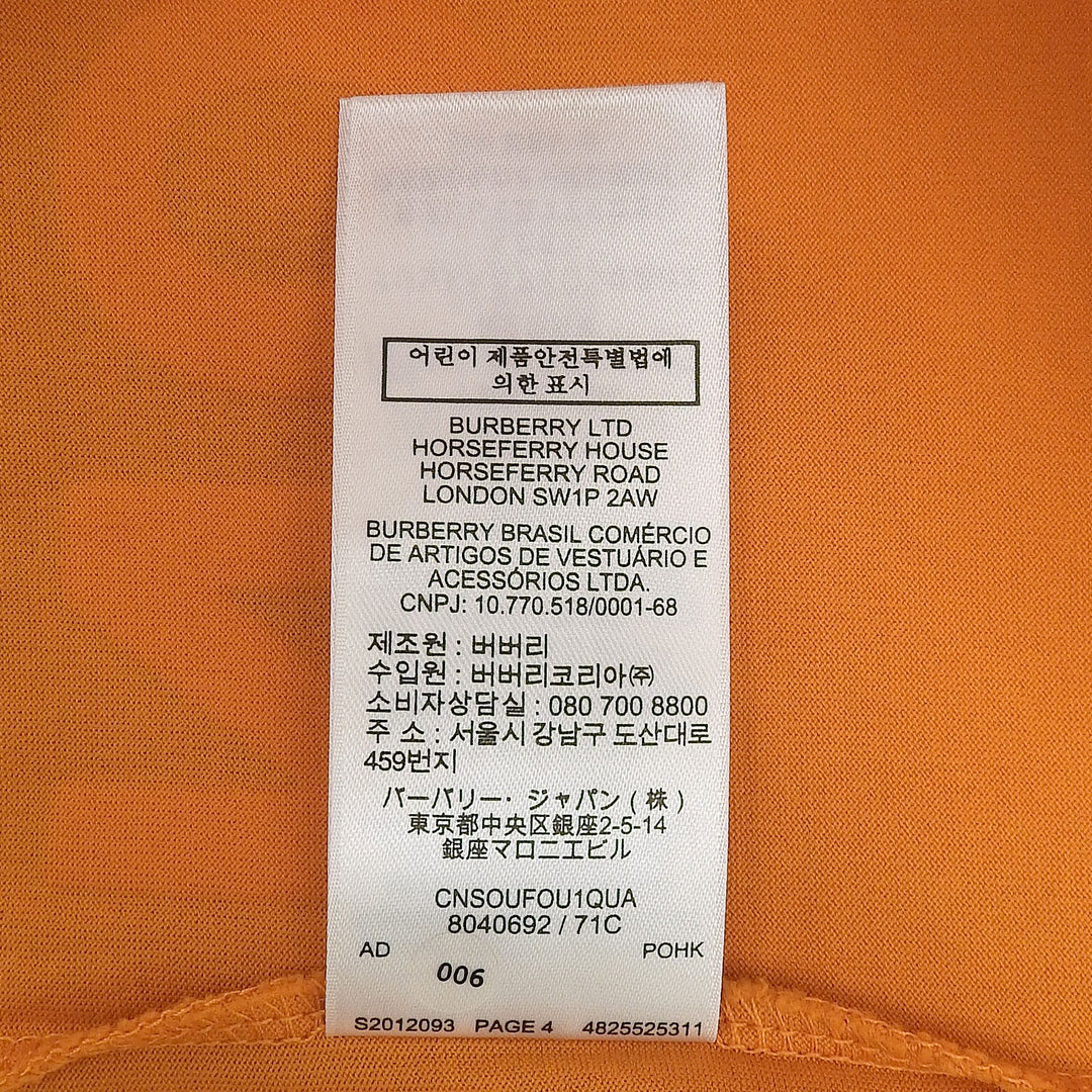 極美品▲BURBERRY バーバリー 8040692 コットン100％ ホースフェリープリント ショートスリーブ 半袖Ｔシャツ オレンジ L 正規品 メンズ