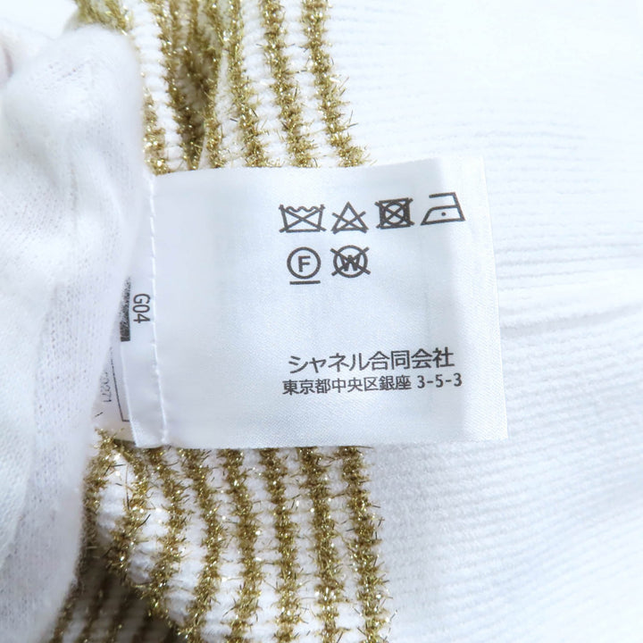 極美品★CHANEL シャネル P76887 ココマークボタン付 ラメ 長袖 プルオーバー ホワイト ゴールド 38 保存袋付き イタリア製 正規品