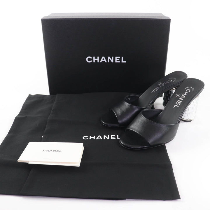 未使用品☆CHANEL シャネル G45358 ココマーク ミラーヒール レザー サンダル ブラック シルバー 37 箱・保存袋付 イタリア製 レディース