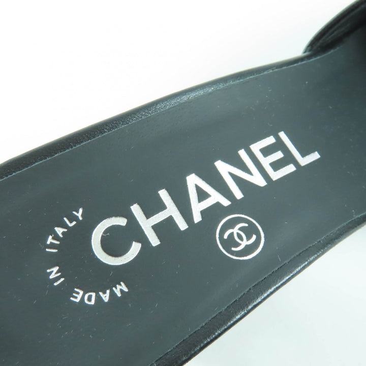 未使用品☆CHANEL シャネル G45358 ココマーク ミラーヒール レザー サンダル ブラック シルバー 37 箱・保存袋付 イタリア製 レディース
