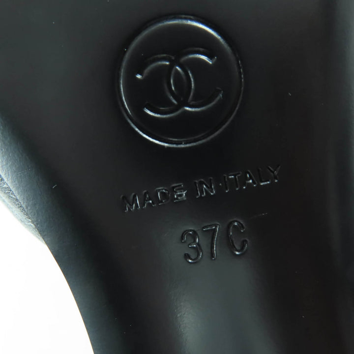 未使用品☆CHANEL シャネル G45358 ココマーク ミラーヒール レザー サンダル ブラック シルバー 37 箱・保存袋付 イタリア製 レディース