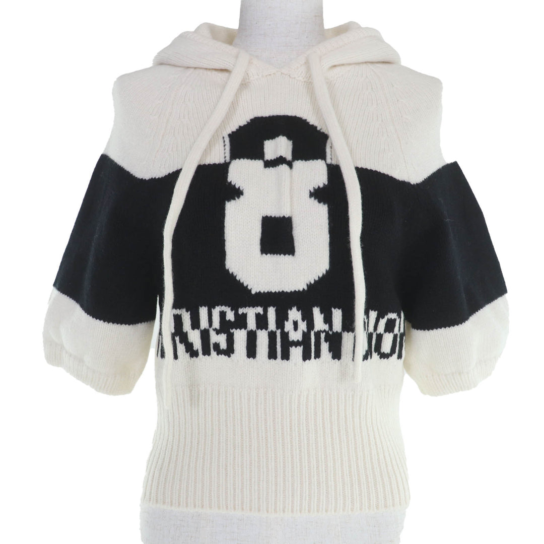 美品☆Christian Dior クリスチャンディオール 254S56AM121 ウール カシミヤ フード付 ニット パーカー アイボリー 40 イタリア製 正規品