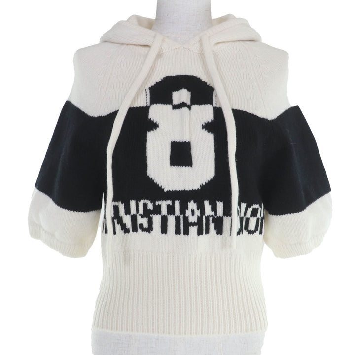 美品☆Christian Dior クリスチャンディオール 254S56AM121 ウール カシミヤ フード付 ニット パーカー アイボリー 40 イタリア製 正規品