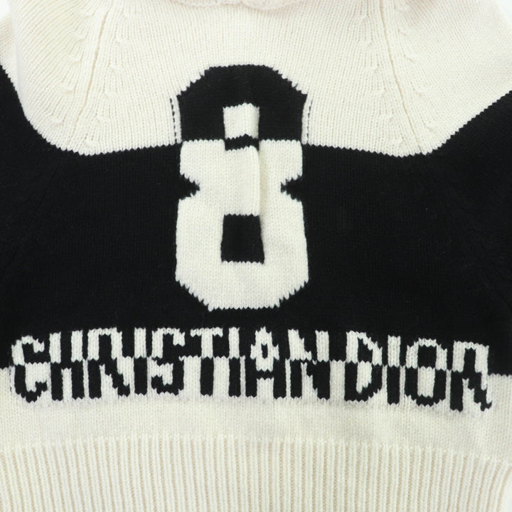 美品☆Christian Dior クリスチャンディオール 254S56AM121 ウール カシミヤ フード付 ニット パーカー アイボリー 40 イタリア製 正規品