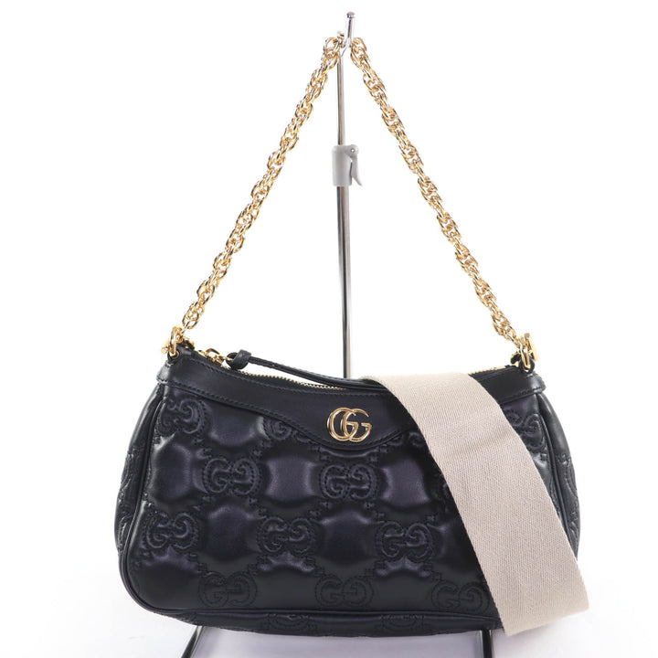 極美品☆GUCCI グッチ 735049 GGマトラッセ 2WAY レザー ハンドバッグ ショルダーバッグ ブラック 保存袋付き イタリア製　レディース
