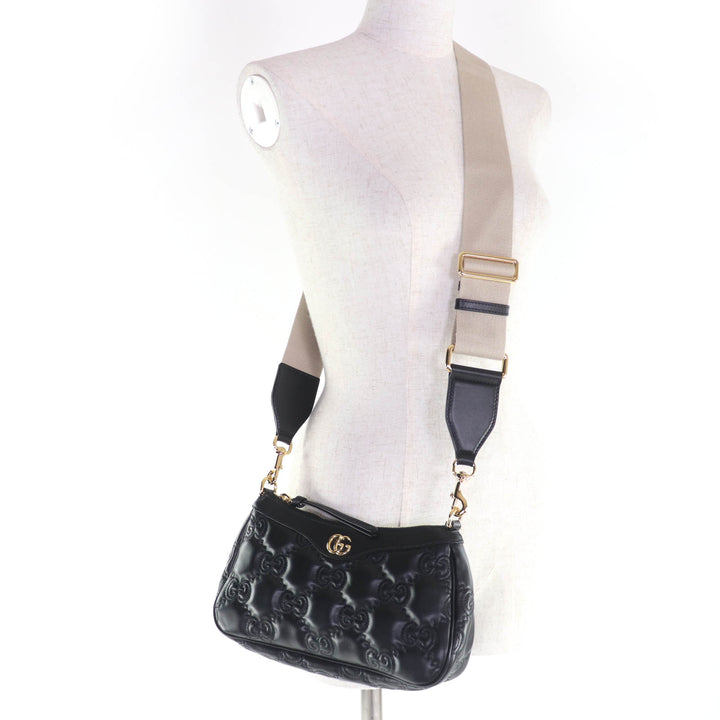 極美品☆GUCCI グッチ 735049 GGマトラッセ 2WAY レザー ハンドバッグ ショルダーバッグ ブラック 保存袋付き イタリア製　レディース