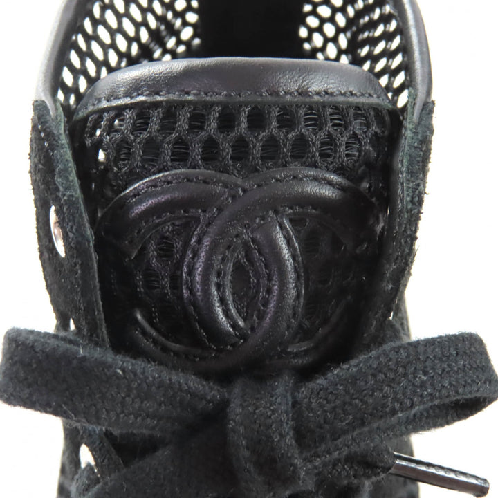 極美品★CHANEL シャネル G30786 ココマーク スウェードレザー使い メッシュ ハイカットスニーカー ブラック 36 イタリア製 レディース