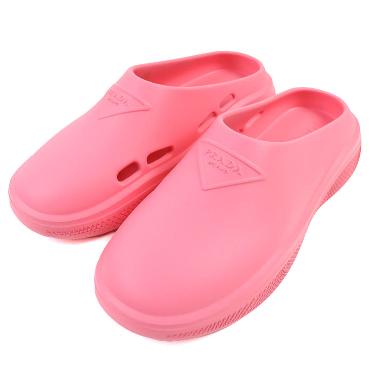 未使用品△PRADA プラダ 1S811M トライアングルロゴ ラバー サンダル ミュール スリッポン ピンク 36 箱付き イタリア製 レディース