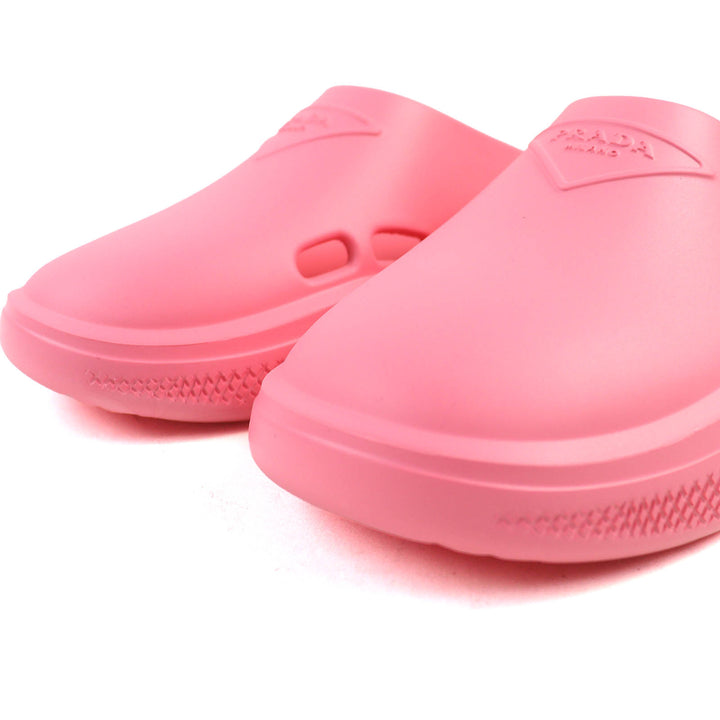 未使用品△PRADA プラダ 1S811M トライアングルロゴ ラバー サンダル ミュール スリッポン ピンク 36 箱付き イタリア製 レディース