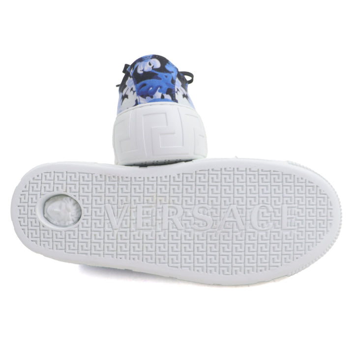 未使用品▼VERSACE ヴェルサーチ バロッコ グレカ キャンバス レースアップ ローカットスニーカー ブルー 39 箱・保存袋付き 伊製 メンズ