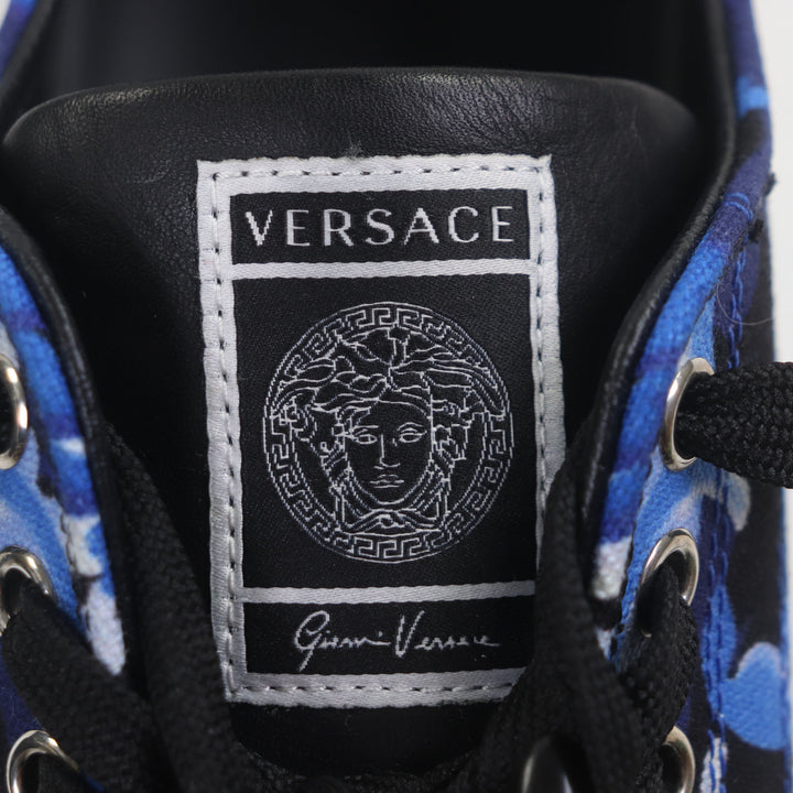 未使用品▼VERSACE ヴェルサーチ バロッコ グレカ キャンバス レースアップ ローカットスニーカー ブルー 39 箱・保存袋付き 伊製 メンズ