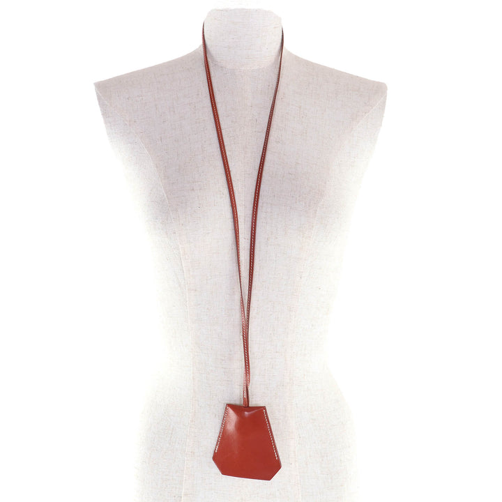 美品△HERMES エルメス ヴィンテージ レザー マルジェラ期 クロシェット ネックレス ブラウン □C刻印 フランス製 メンズ レディース
