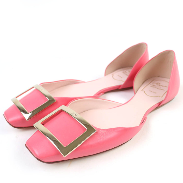 極美品☆ROGER VIVIER ロジェヴィヴィエ トランペットバレリーナ レザー フラットシューズ パンプス ピンク 36.5 イタリア製 レディース