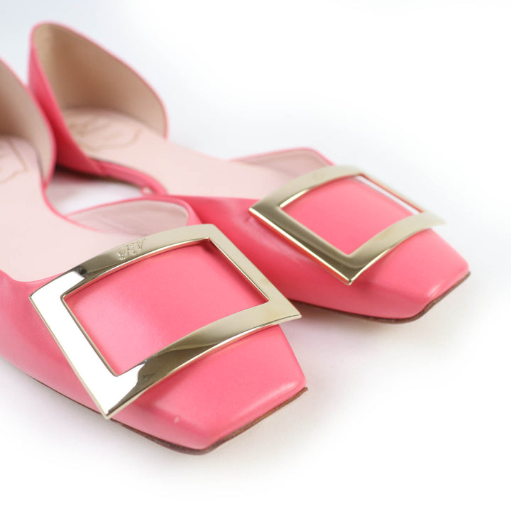 極美品☆ROGER VIVIER ロジェヴィヴィエ トランペットバレリーナ レザー フラットシューズ パンプス ピンク 36.5 イタリア製 レディース