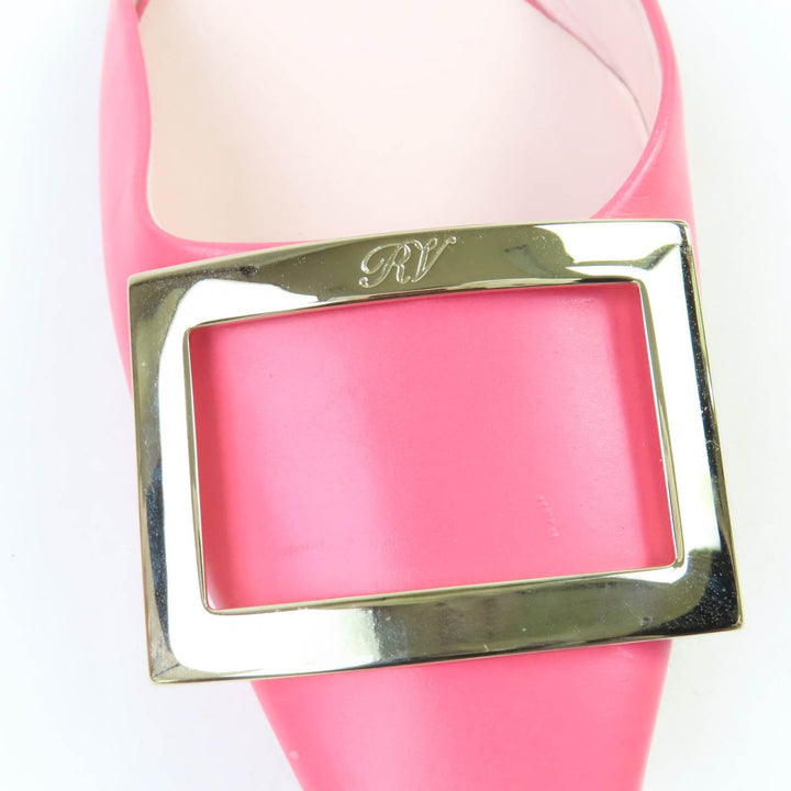 極美品☆ROGER VIVIER ロジェヴィヴィエ トランペットバレリーナ レザー フラットシューズ パンプス ピンク 36.5 イタリア製 レディース