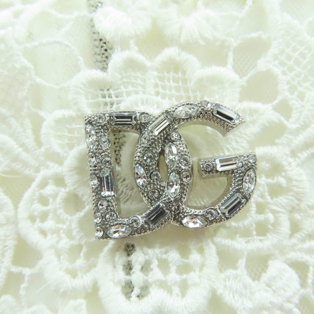 極美品☆DOLCE&amp;GABBANA ドルチェ＆ガッバーナ カットワークレース DGビジュー ドレス ワンピース ホワイト 44 伊製 正規品 レディース