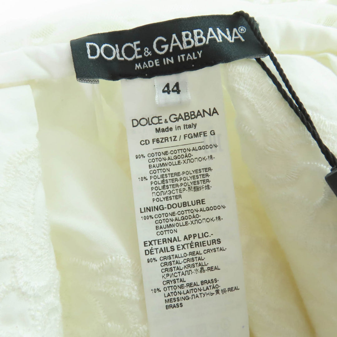 極美品☆DOLCE&amp;GABBANA ドルチェ＆ガッバーナ カットワークレース DGビジュー ドレス ワンピース ホワイト 44 伊製 正規品 レディース
