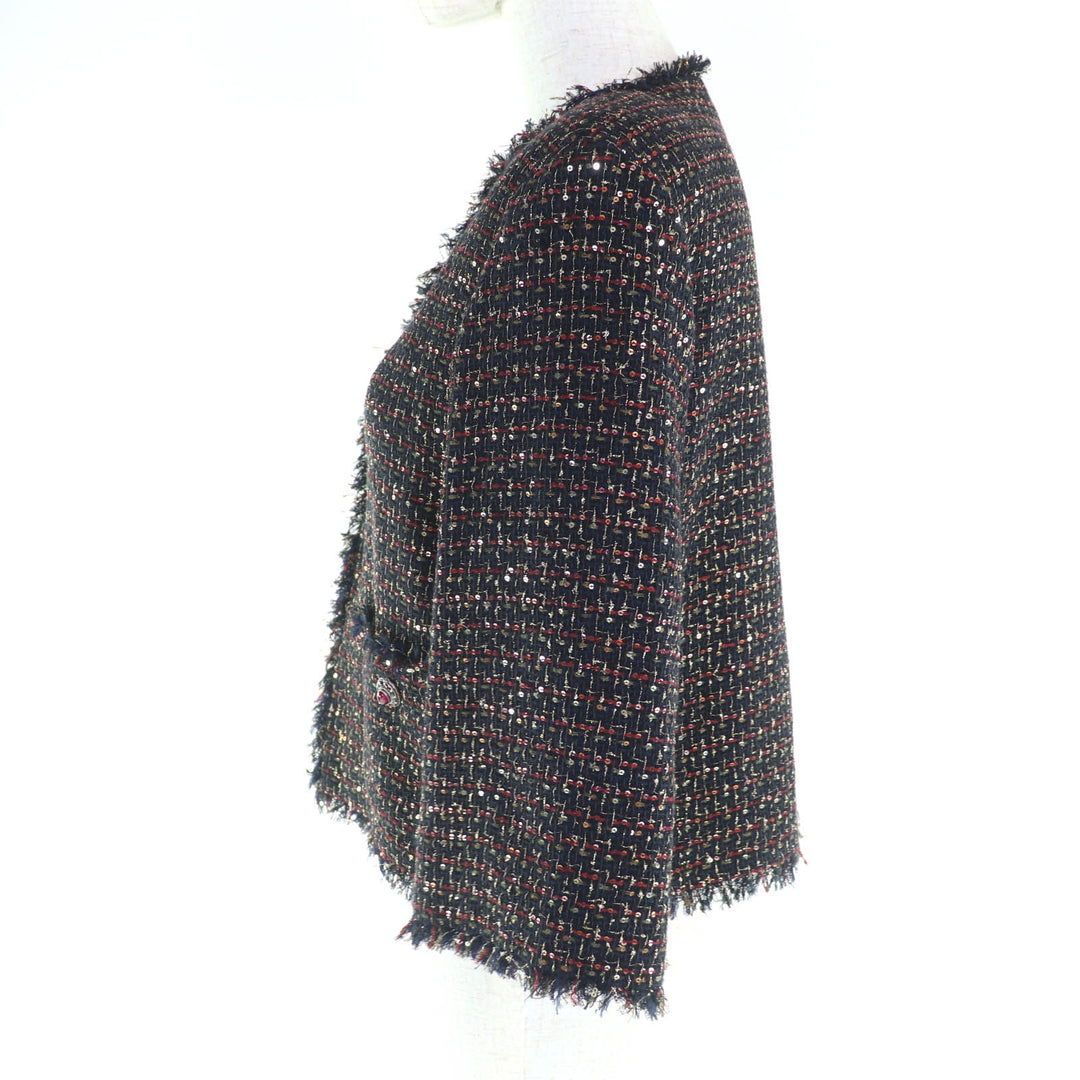 極美品★CHANEL シャネル 12A P44038 石付きボタン スパンコール ツイード ノーカラージャケット マルチ 34 ハンガー付き 仏製 正規品