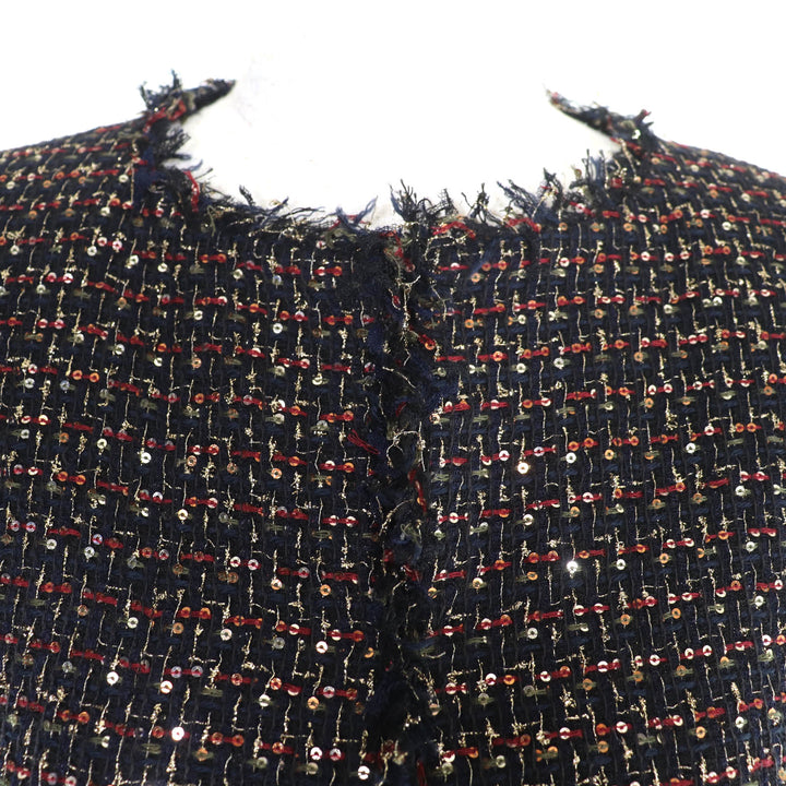 極美品★CHANEL シャネル 12A P44038 石付きボタン スパンコール ツイード ノーカラージャケット マルチ 34 ハンガー付き 仏製 正規品