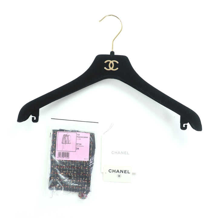 極美品★CHANEL シャネル 12A P44038 石付きボタン スパンコール ツイード ノーカラージャケット マルチ 34 ハンガー付き 仏製 正規品