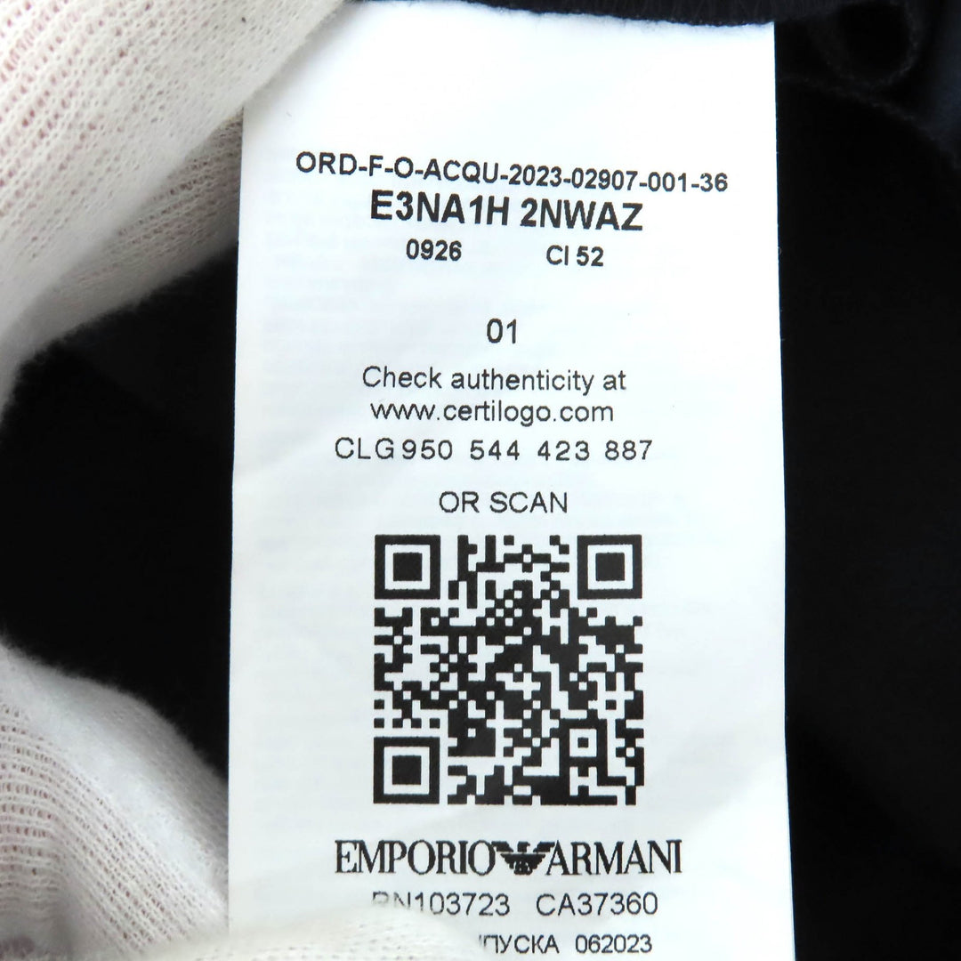 美品△EMPORIO ARMANI エンポリオ アルマーニ 2023年製 E3NA1H 2NWAZ バックスリット 半袖 ワンピース ネイビー 36 ハンガー付き 正規品