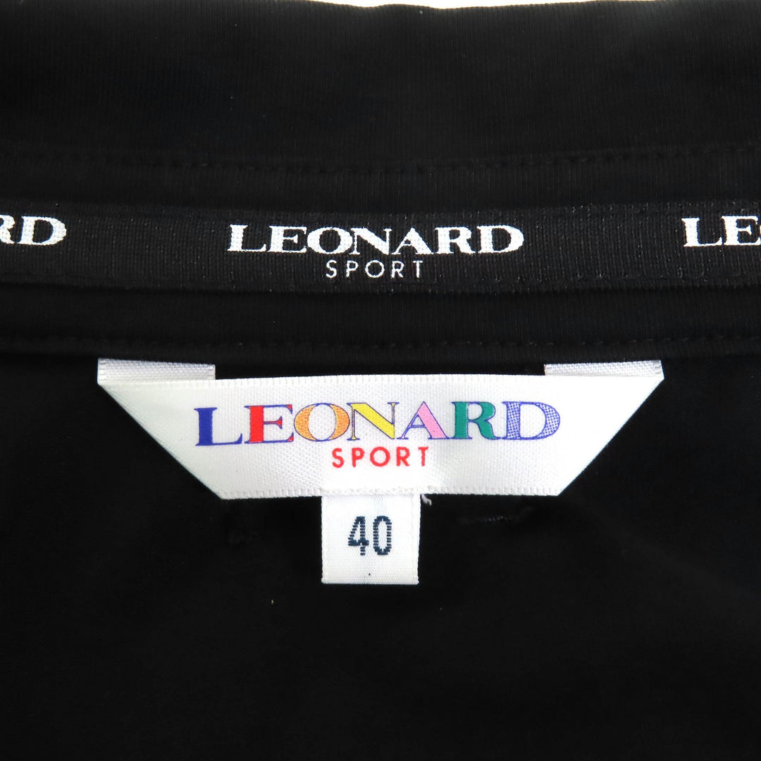 極美品△LEONARD SPORT レオナールスポーツ コットン ロゴスナップボタン 袖ロールアップ 長袖シャツ ブラック 40 日本製 正規品