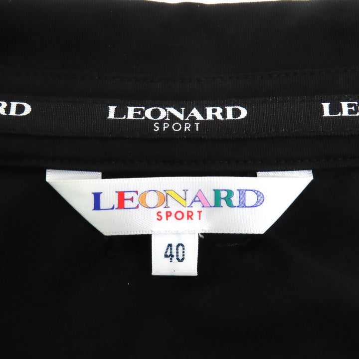 極美品△LEONARD SPORT レオナールスポーツ コットン ロゴスナップボタン 袖ロールアップ 長袖シャツ ブラック 40 日本製 正規品