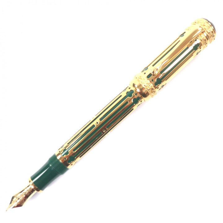 美品▼MONTBLANC モンブラン ヴィンテージ 18K Mニブ パトロンシリーズ 大帝ピョートルI世 1997 3741/4810 万年筆 ゴールド グリーン