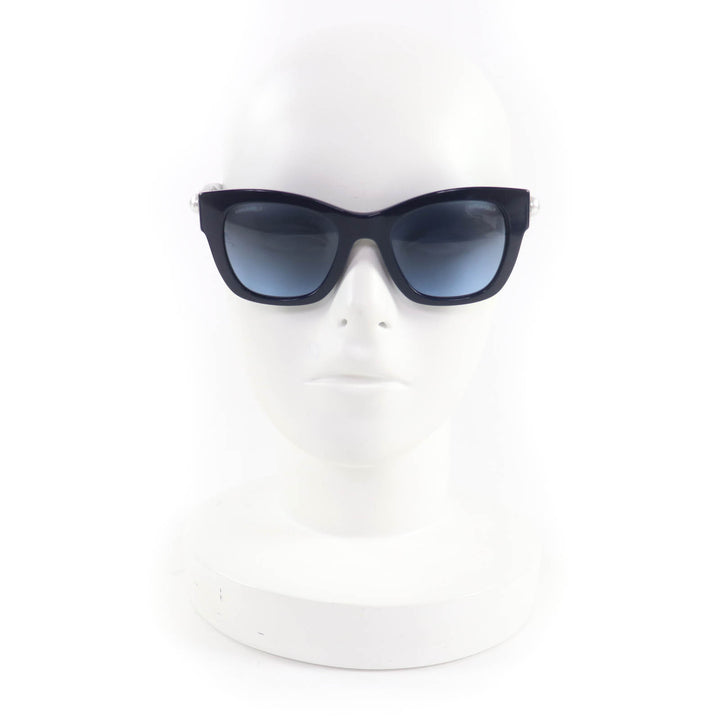極美品★CHANEL シャネル 5478-A ココマーク フェイクパール カメリア ハート サングラス ネイビー 51□21 140 箱・保存袋・ケース付