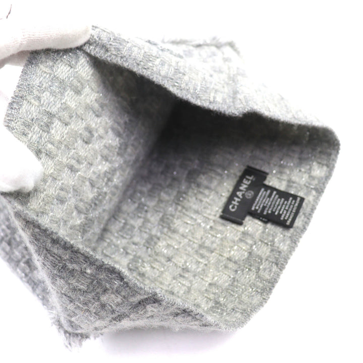 美品△CHANEL シャネル 16B カシミヤ ココマーク フリンジデザイン ラメ糸入り ビーニー ニット帽 ニットキャップ グレー レディース