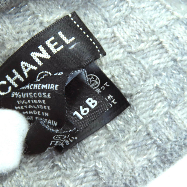 美品△CHANEL シャネル 16B カシミヤ ココマーク フリンジデザイン ラメ糸入り ビーニー ニット帽 ニットキャップ グレー レディース