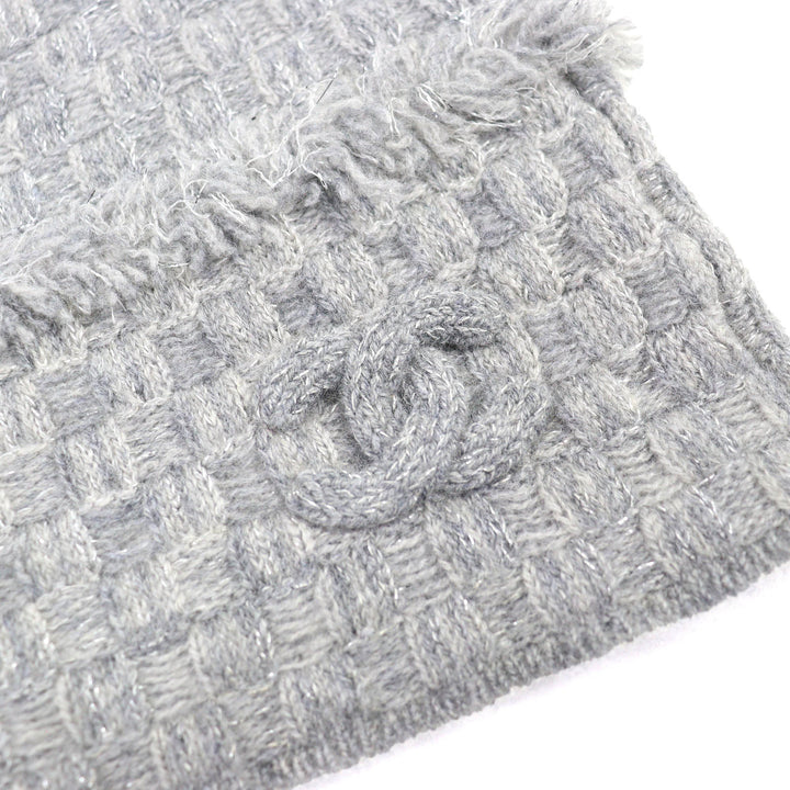 美品△CHANEL シャネル 16B カシミヤ ココマーク フリンジデザイン ラメ糸入り ビーニー ニット帽 ニットキャップ グレー レディース