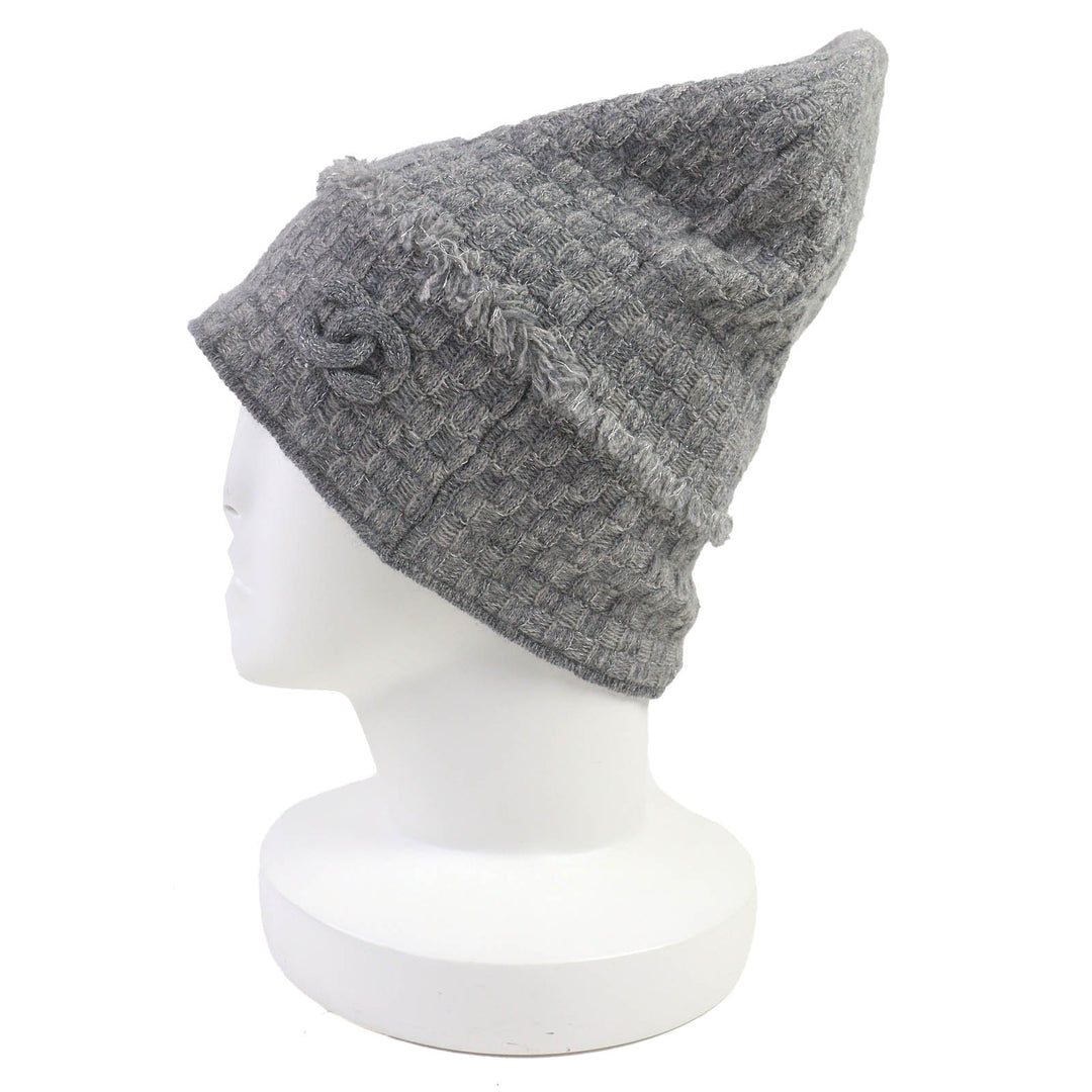 美品△CHANEL シャネル 16B カシミヤ ココマーク フリンジデザイン ラメ糸入り ビーニー ニット帽 ニットキャップ グレー レディース