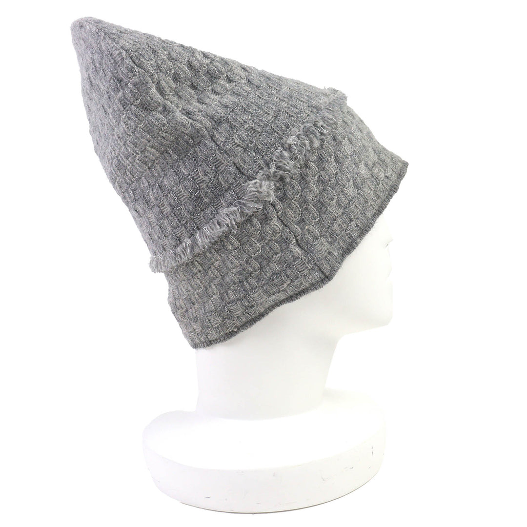 美品△CHANEL シャネル 16B カシミヤ ココマーク フリンジデザイン ラメ糸入り ビーニー ニット帽 ニットキャップ グレー レディース