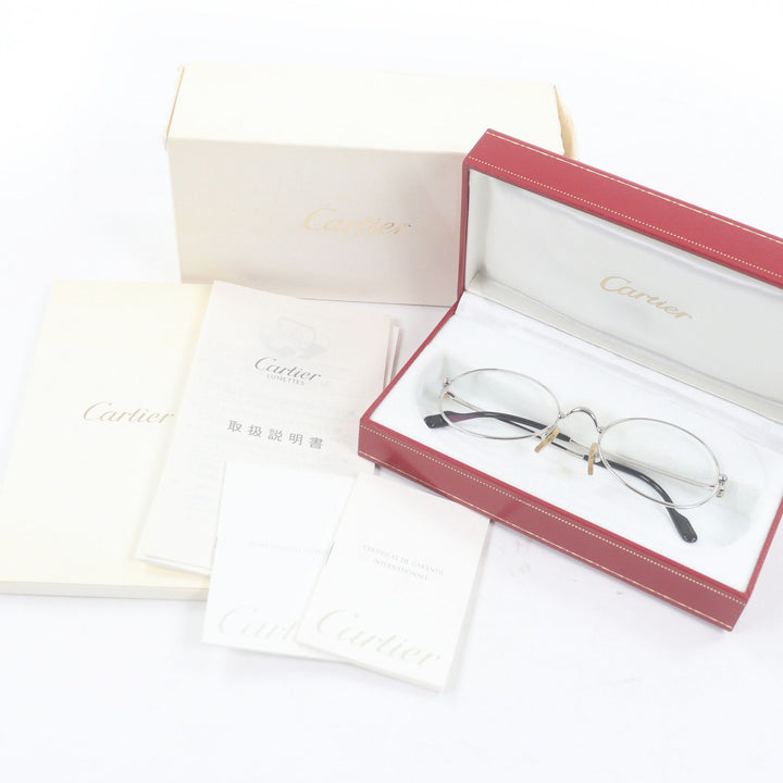 美品□Cartier カルティエ 135 トリニティ メガネ 眼鏡 アイウェア シルバー ブラック 51□19 度入り ケース付き フランス製 メンズ