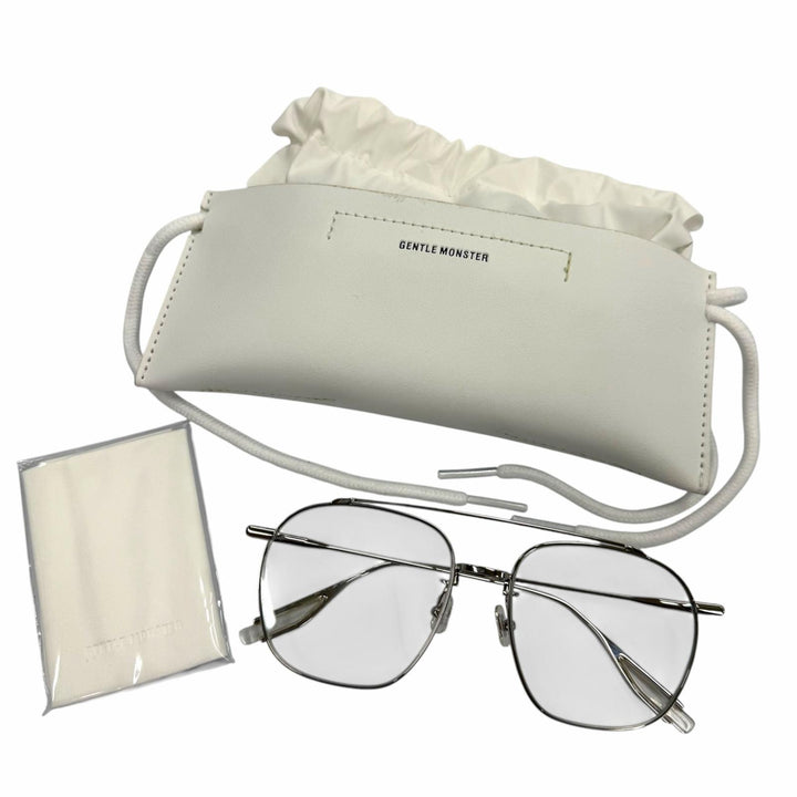 極美品▼GENTLE MONSTER ジェントルモンスター Woogie BTS(ジミン)着用 ツーブリッジ メガネ 眼鏡 アイウェア シルバー 57□18-152 度無